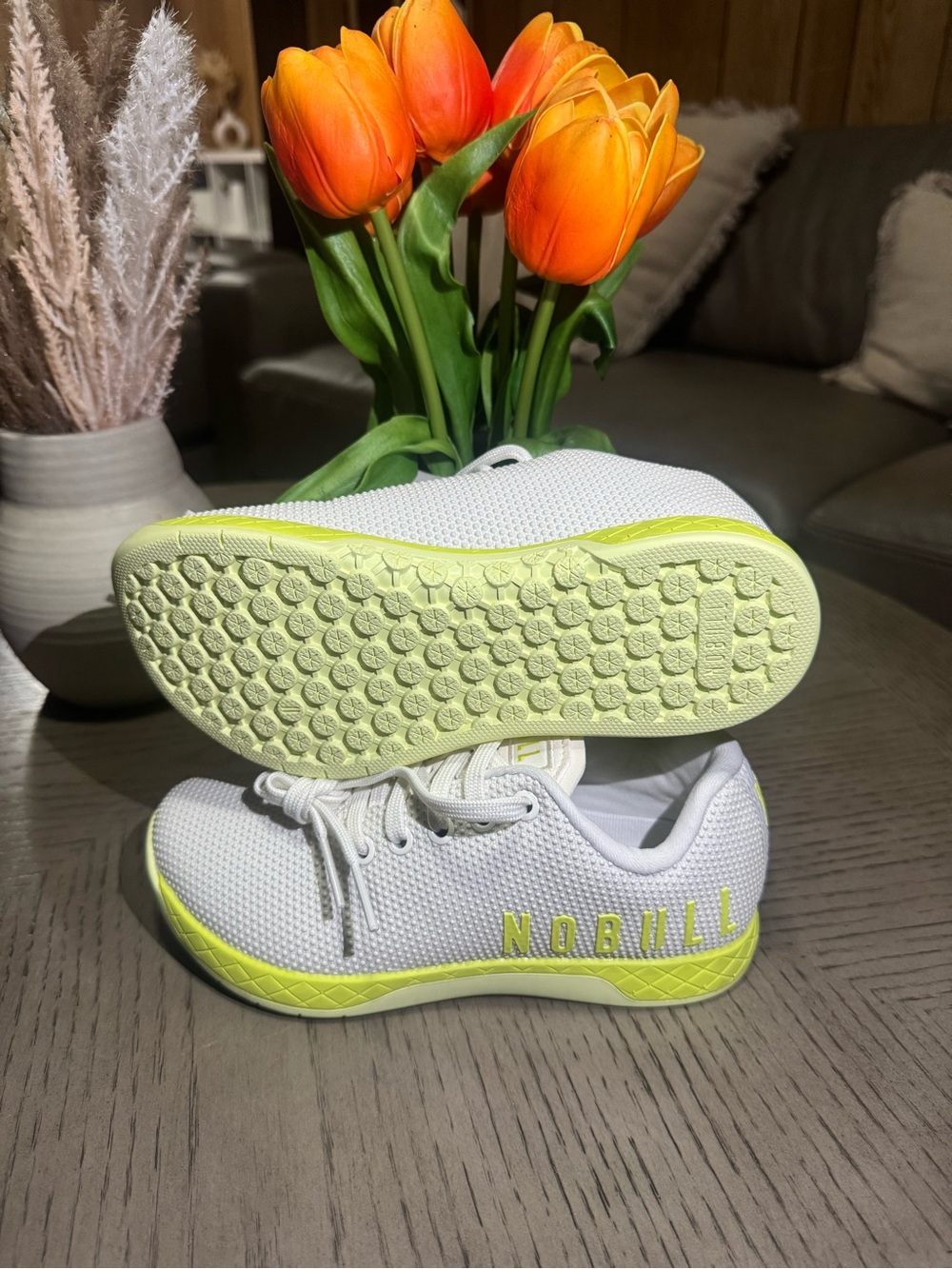 NOBULL White Sneakers with Neon Yellow Accents